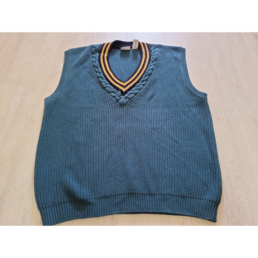 Vintage Fila Green Blue Gold Knit Sweater Vest Mens Sz XXL Sleeveless